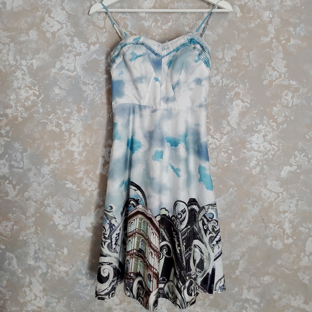 Anthropologie Moulinette Soeurs Skyward Cocktail Dress Paris Skyline Print, 2.